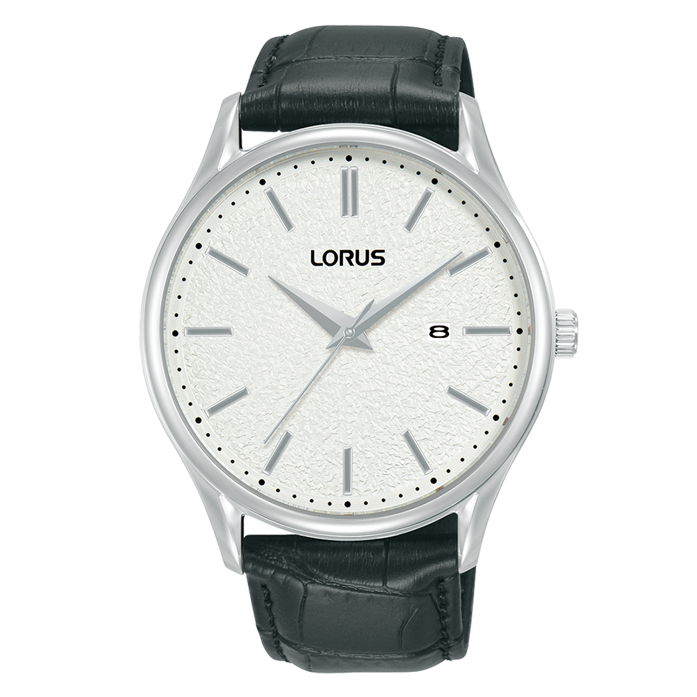 Lorus Men's Black leather strap, White 'Moon' Lorus Watches
