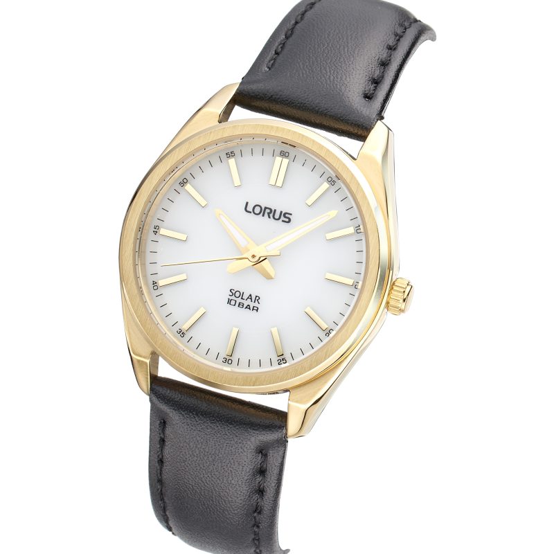 Lorus Solar Gold tone, Black leather 'Versatile' RY518AX9 | Lorus