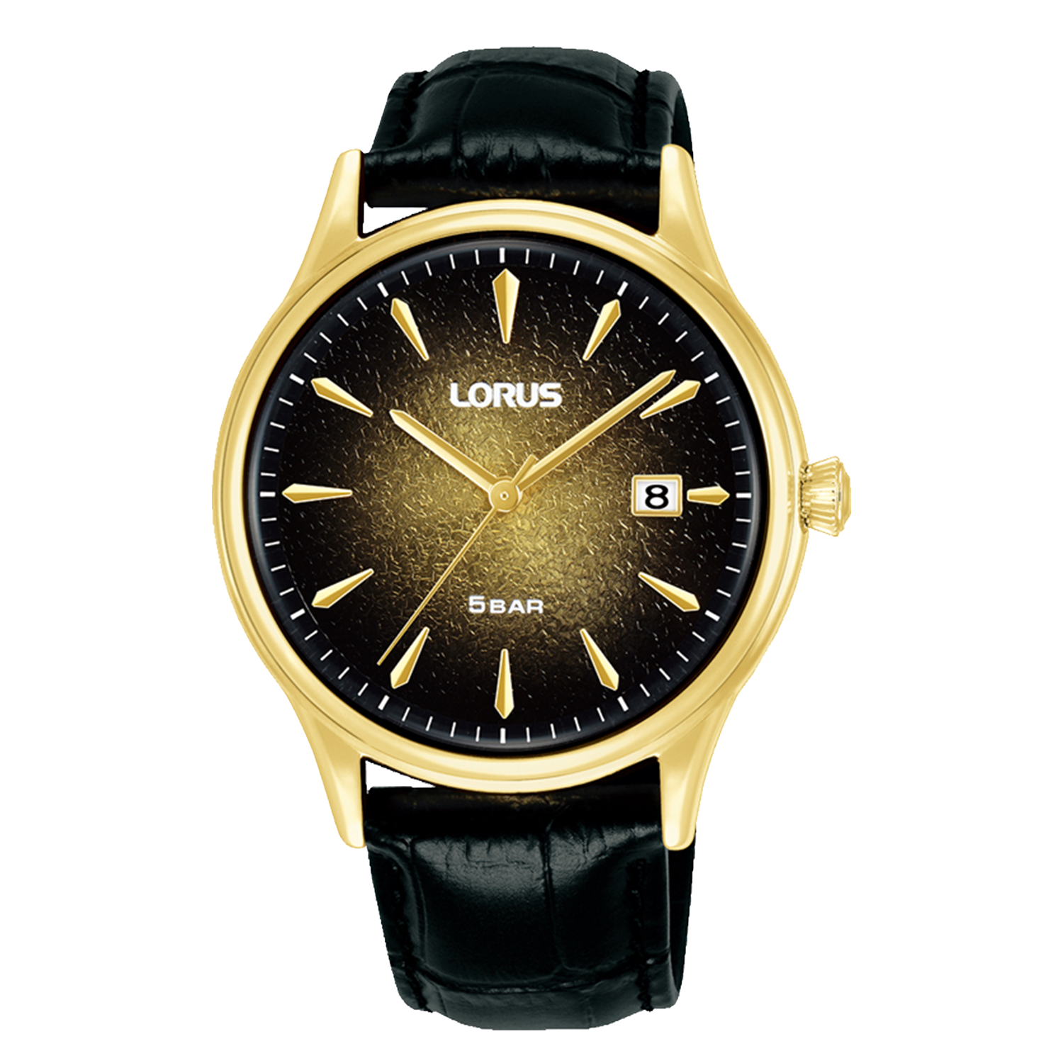 Lorus Black and Gold Colour Fade Dial Leather Strap